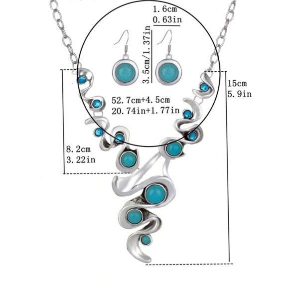 3pcs/Set Bohemian Faux Turquoise Necklace Earrings Set - Picture 4 of 6